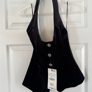 NWT ZARA Black velvet Halter top
